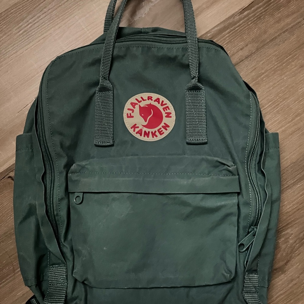 Fjallraven kanken in a light dusty greenish blue this color is very unique.